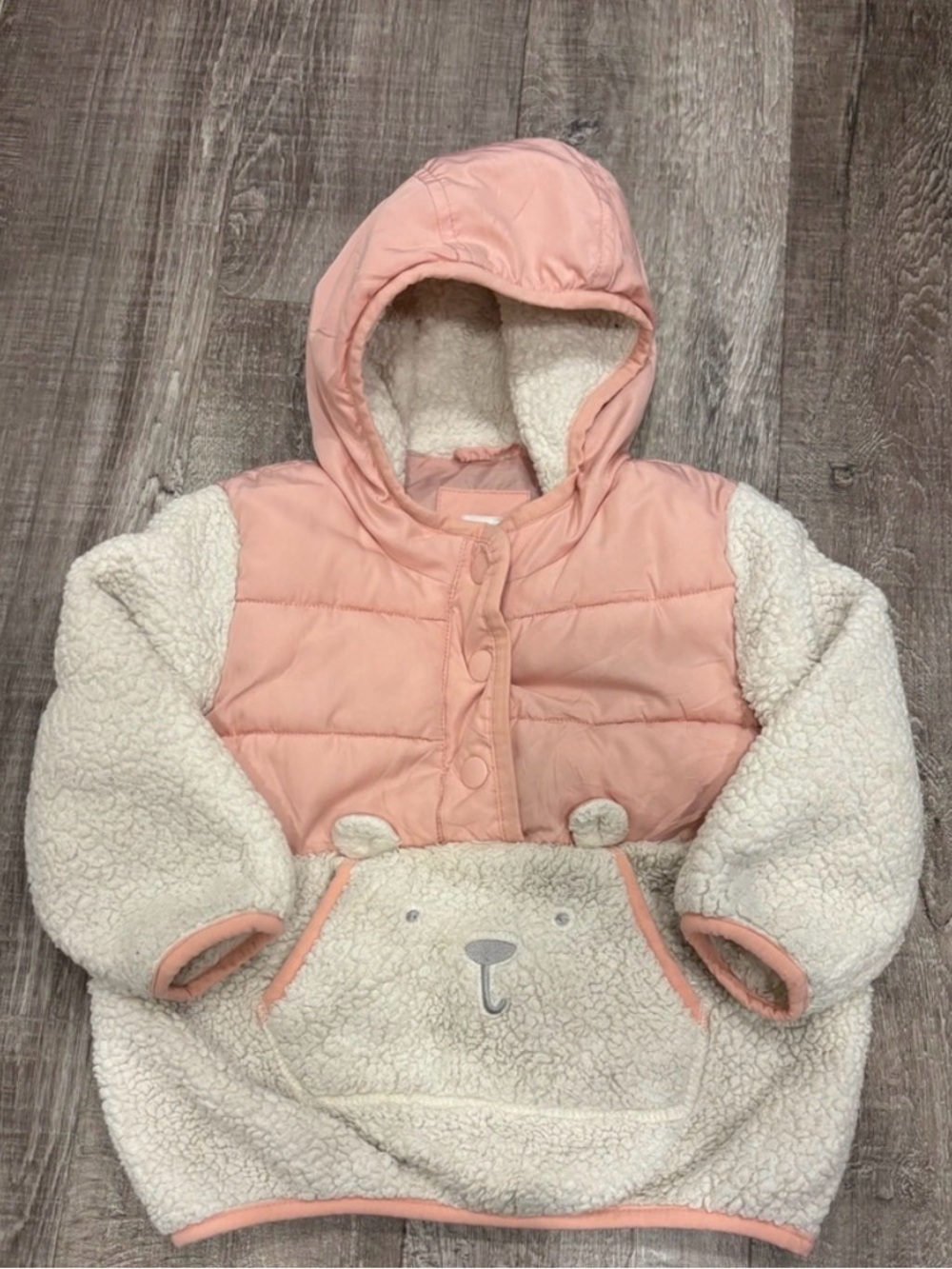 GAP Pink and Cream Sherpa Hooded Pullover Sweater